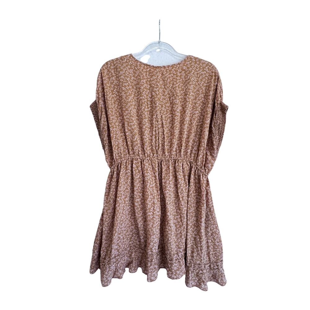 Free People Floral Mini Dress Boho Peasant adjustable pockets M cottagecore - Picture 3 of 9